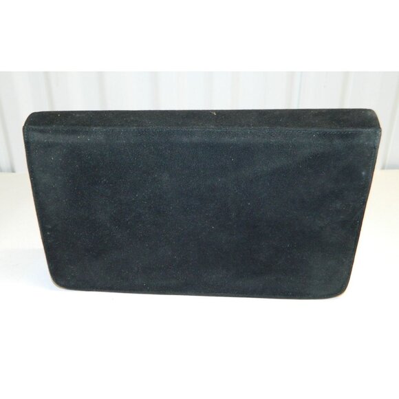 Vtg Costablanca Black Suede Envelope Clutch Gold Chain Strap Tiger Stripe Button - Picture 8 of 14